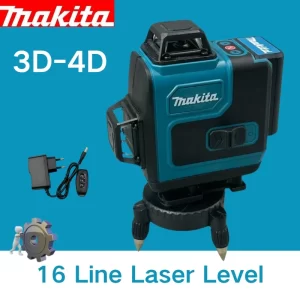 Nível Laser Makita de Alta Precisão Linha Verde, 16 Linhas, 4D, Auto Nivelamento, Portátil, 360 Feixe Verde, Laser Horizontal e Vertical